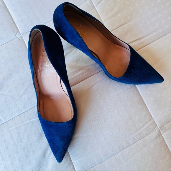 SOLD Kate SPADE Blue Suede Italian Leather Stiletto Point Toe Pump Heels 8.5M - Picture 3 of 14